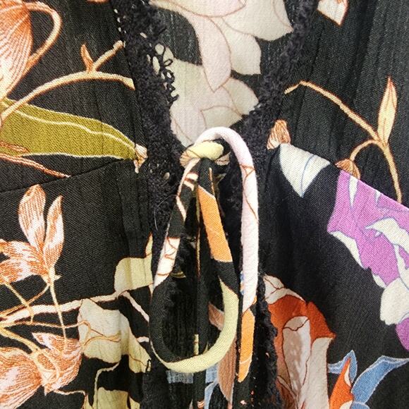 Knox Rose NWT tie front 3/4 bell sleeve floral print coverup woman's size small - Picture 11 of 13